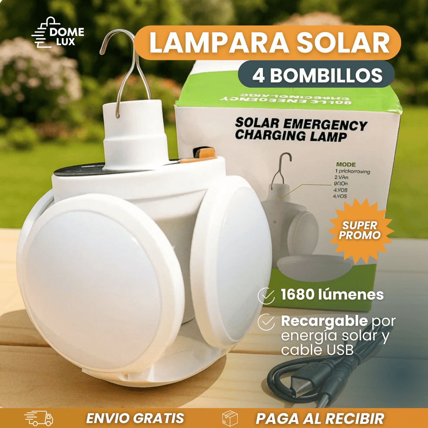 BOMBILLA LED SOLAR 4 BOMBILLOS